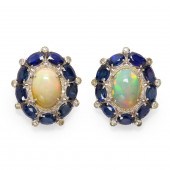 A PAIR OF OPAL, SAPPHIRE AND D