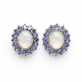 A PAIR OF OPAL, TANZANITE AND