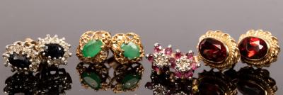 A pair of oval garnet ear studs