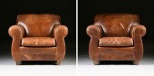 A PAIR OF OVERSTUFFED LEATHER