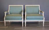 A PAIR OF PAINTED & UPHOLSTERE