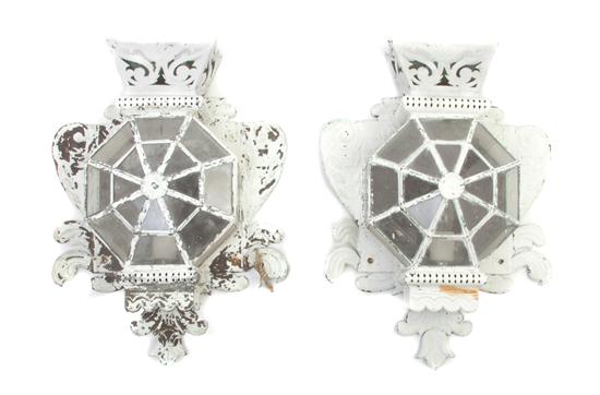 A Pair of Painted Metal and Glass