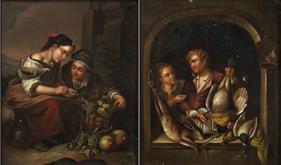 A Pair of Paintings on Tin After