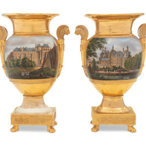 A Pair of Paris Porcelain Urns 19th