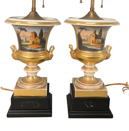 A PAIR OF PARIS PORCELAIN URNS