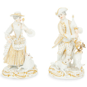 A Pair of Partial Gilt Meissen