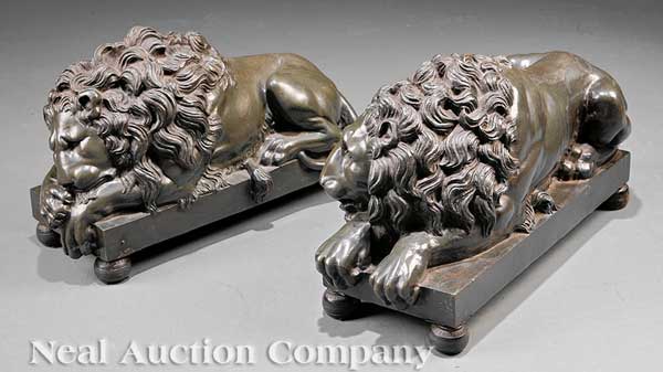 A Pair of Patinated Bronze