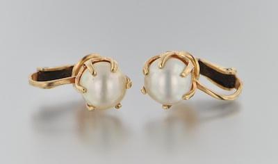 A Pair of Pearl Earrings 14k yellow
