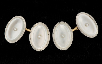 A Pair of Pearl Gold Cufflinks by