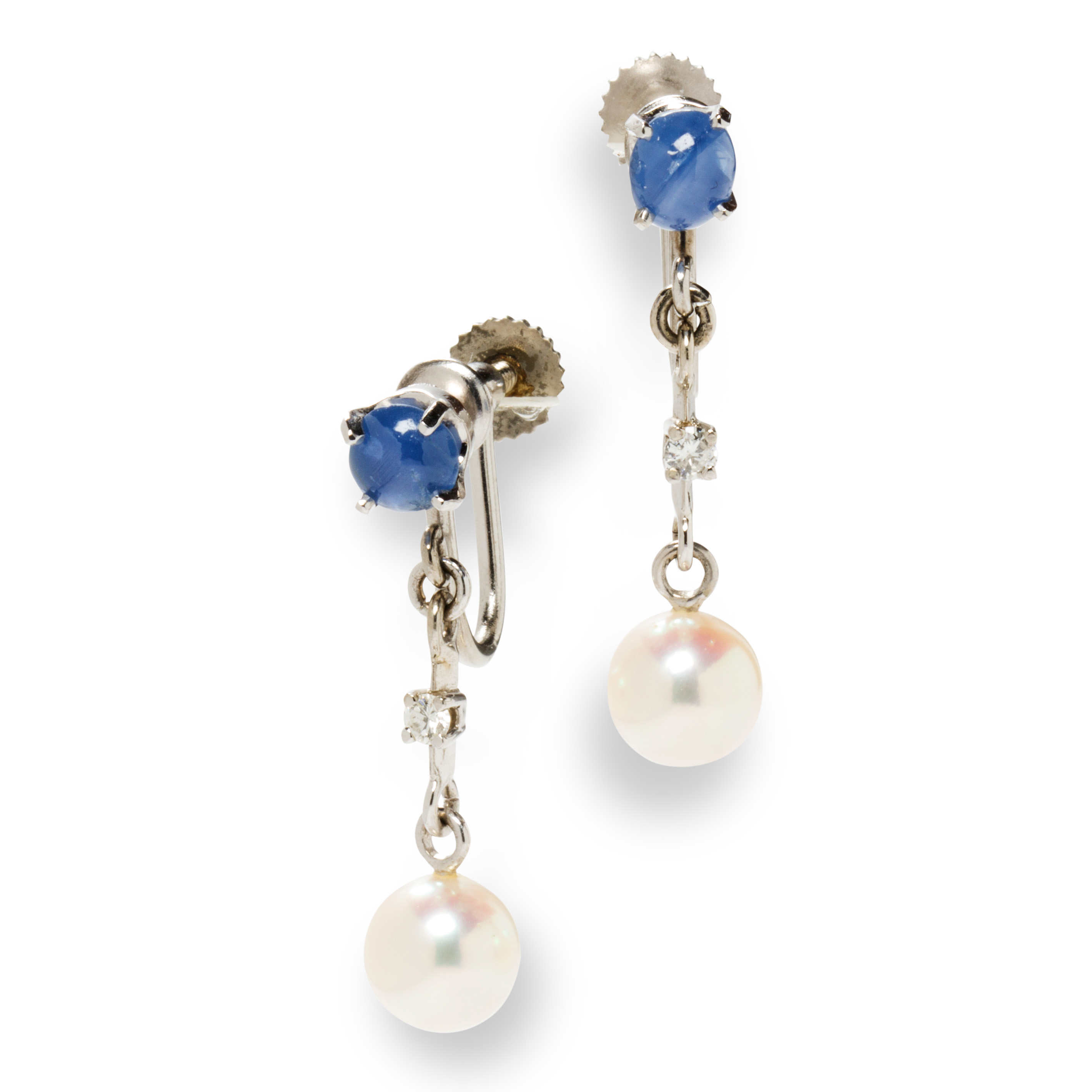 A PAIR OF PEARL, STAR SAPPHIRE