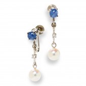A PAIR OF PEARL, STAR SAPPHIRE