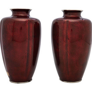 A Pair of Pigeon Blood Cloisonné