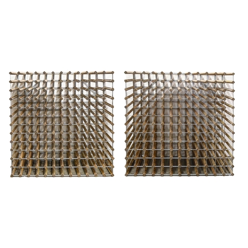 A pair of pine and galvanised steel