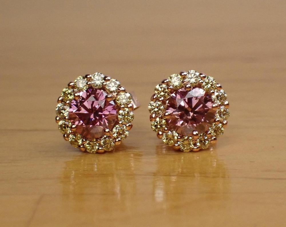 A PAIR OF PINK & WHITE DIAMOND