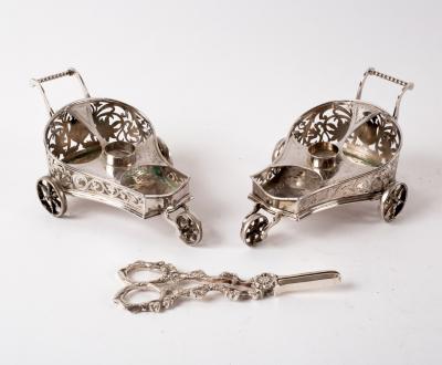 A pair of plated novelty cruet