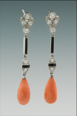 A Pair of Platinum Coral Black Onyx