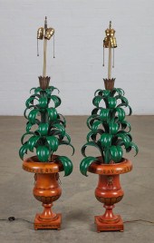 A PAIR OF POLYCHROME TOLE TOPI