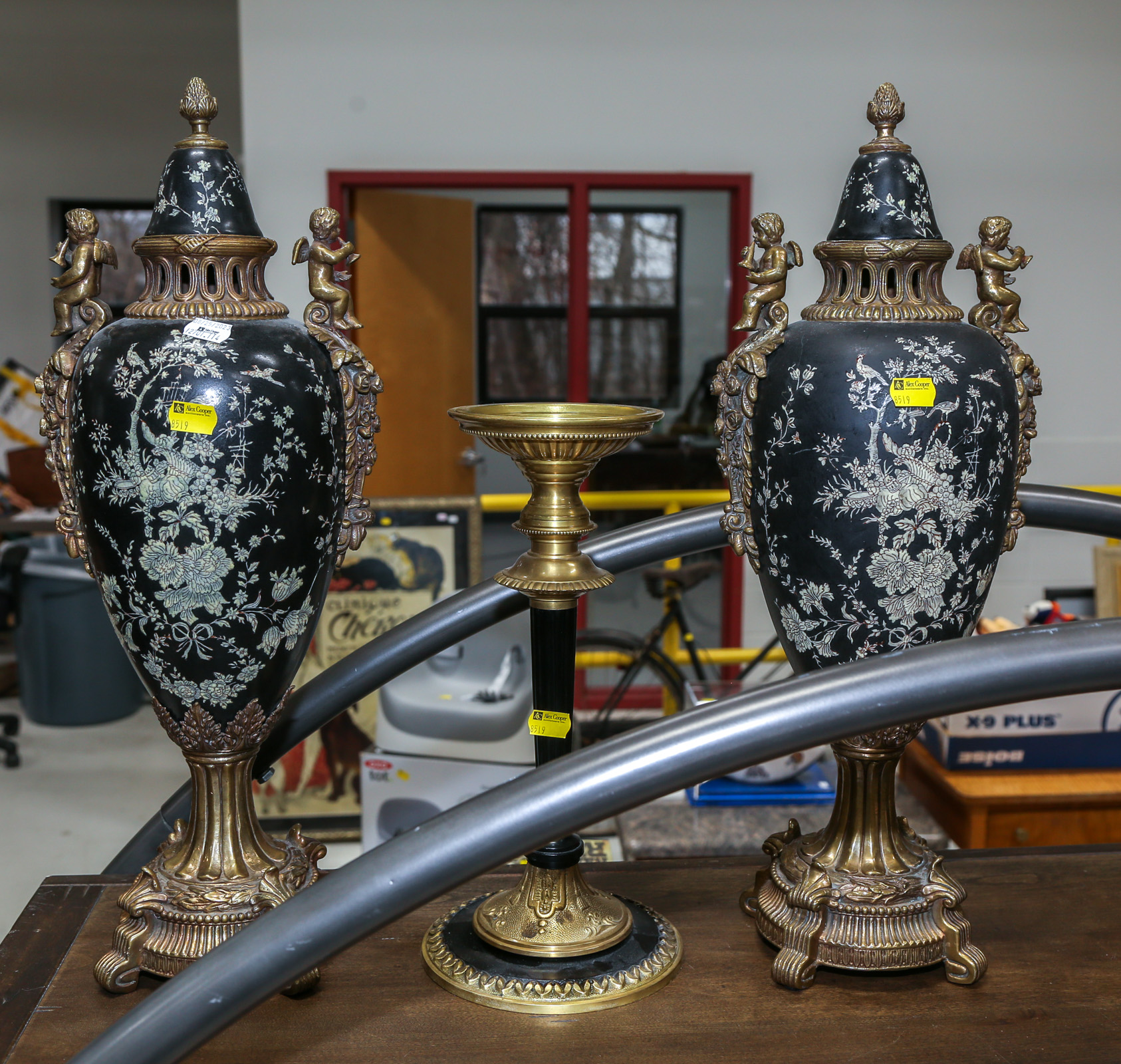 A PAIR OF PORCELAIN & BRONZE