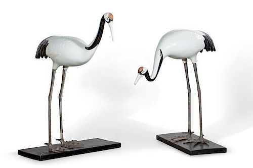 A PAIR OF PORCELAIN AND METAL