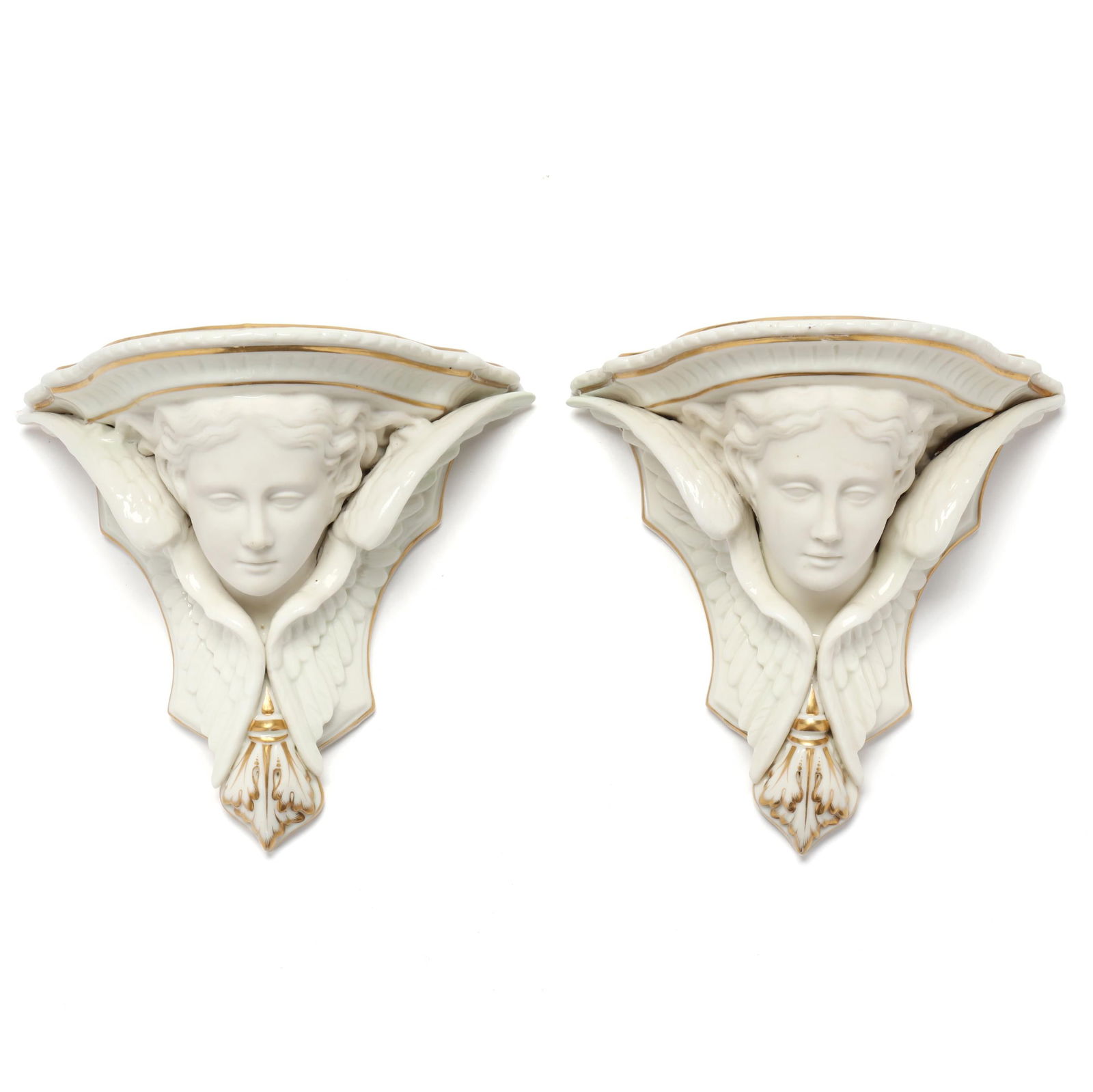 A PAIR OF PORCELAIN ANGEL WALL