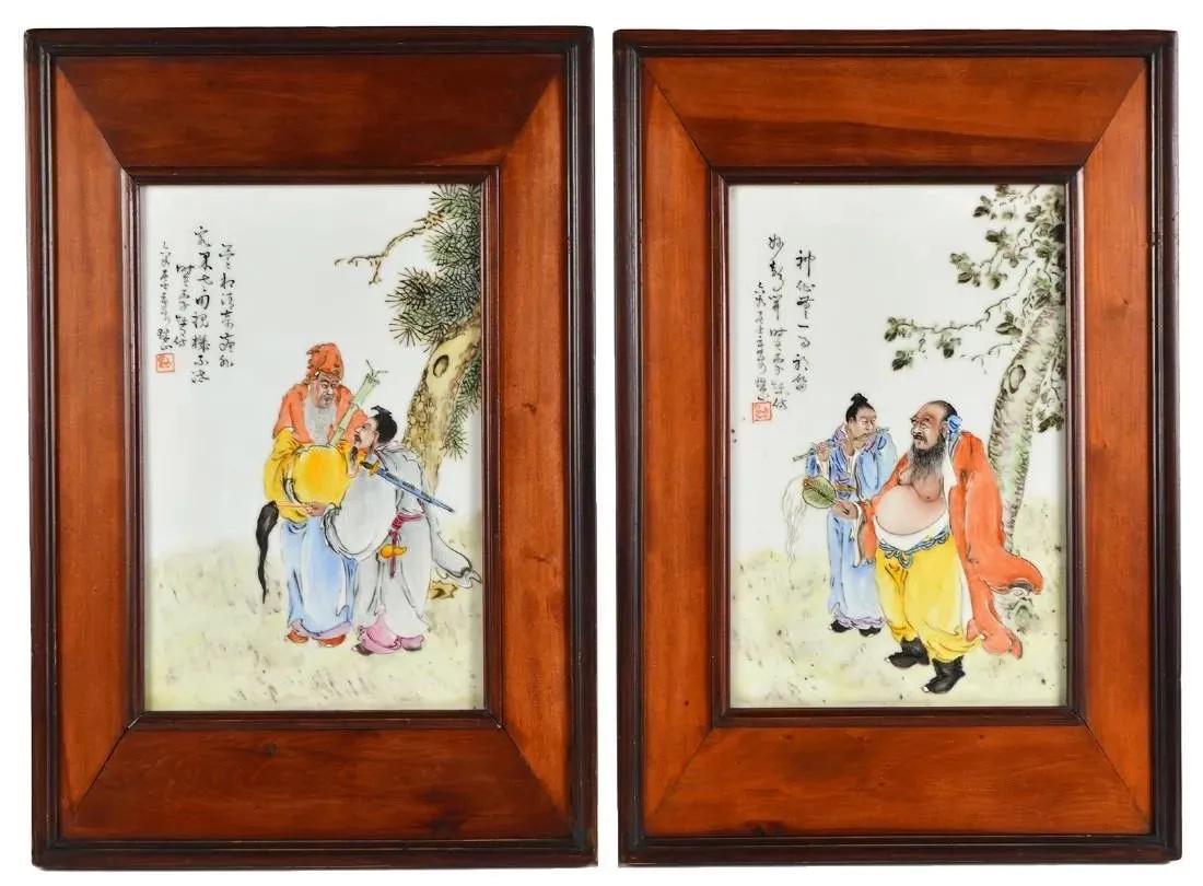 A PAIR OF PORCELAIN PAINTINGS OF