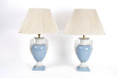 A pair of porcelain table lamps