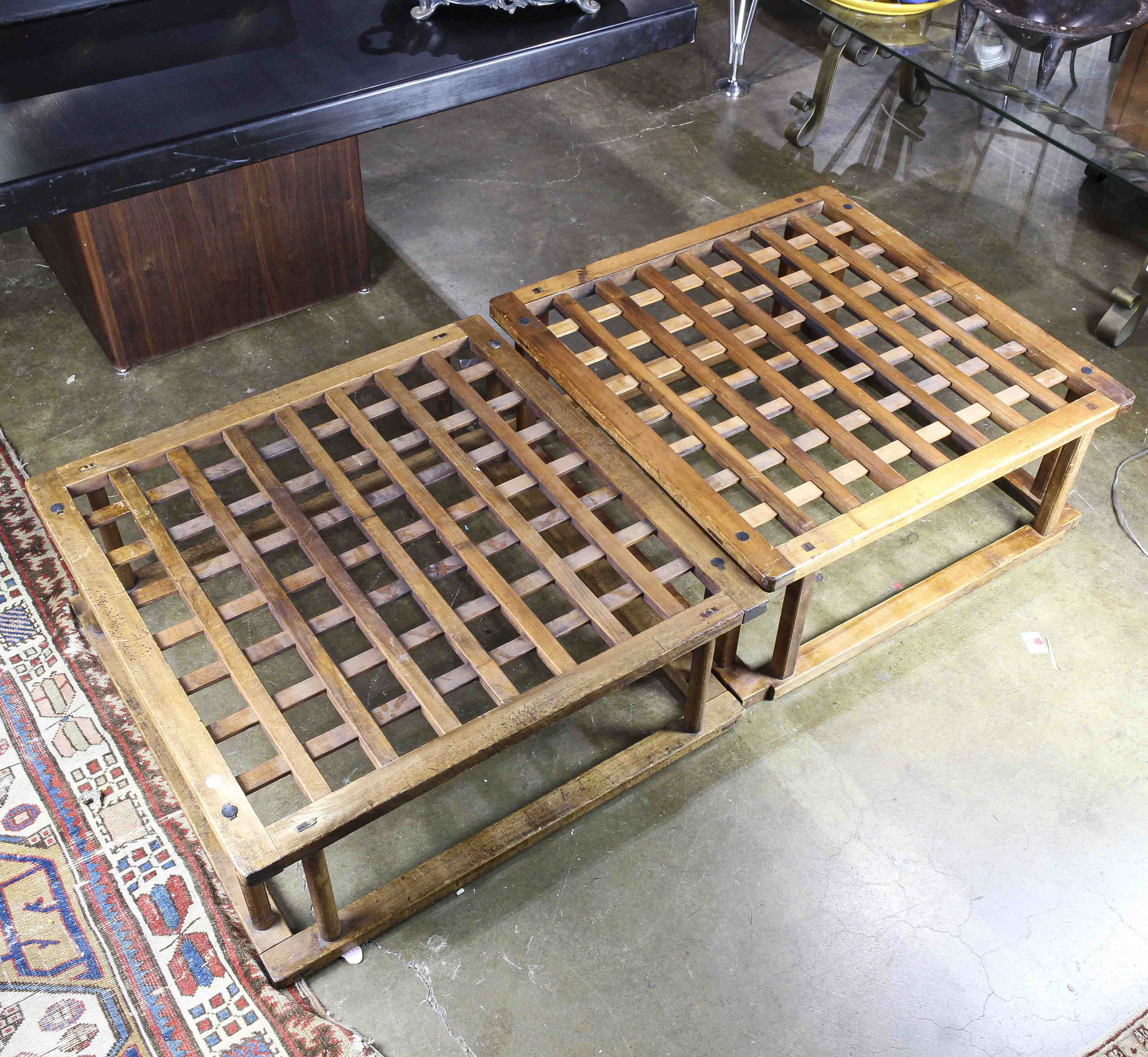 A PAIR OF PRIMITIVE COFFEE TABLES A