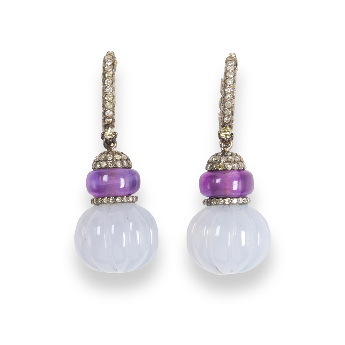 A PAIR OF PURPLE CHALCEDONY,