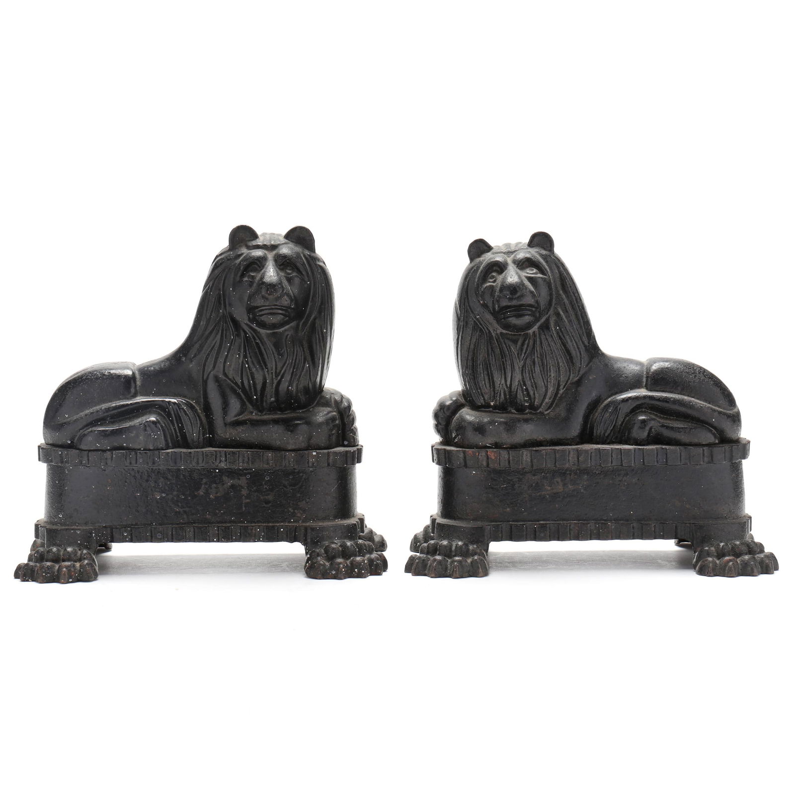 A PAIR OF RECUMBENT LION CHENETSA