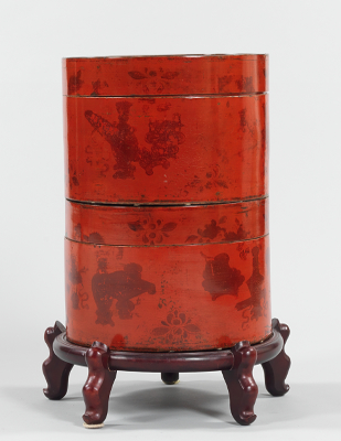 A Pair of Red Lacquered Round Boxes
