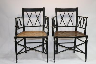 A pair of Regency ebonised cane