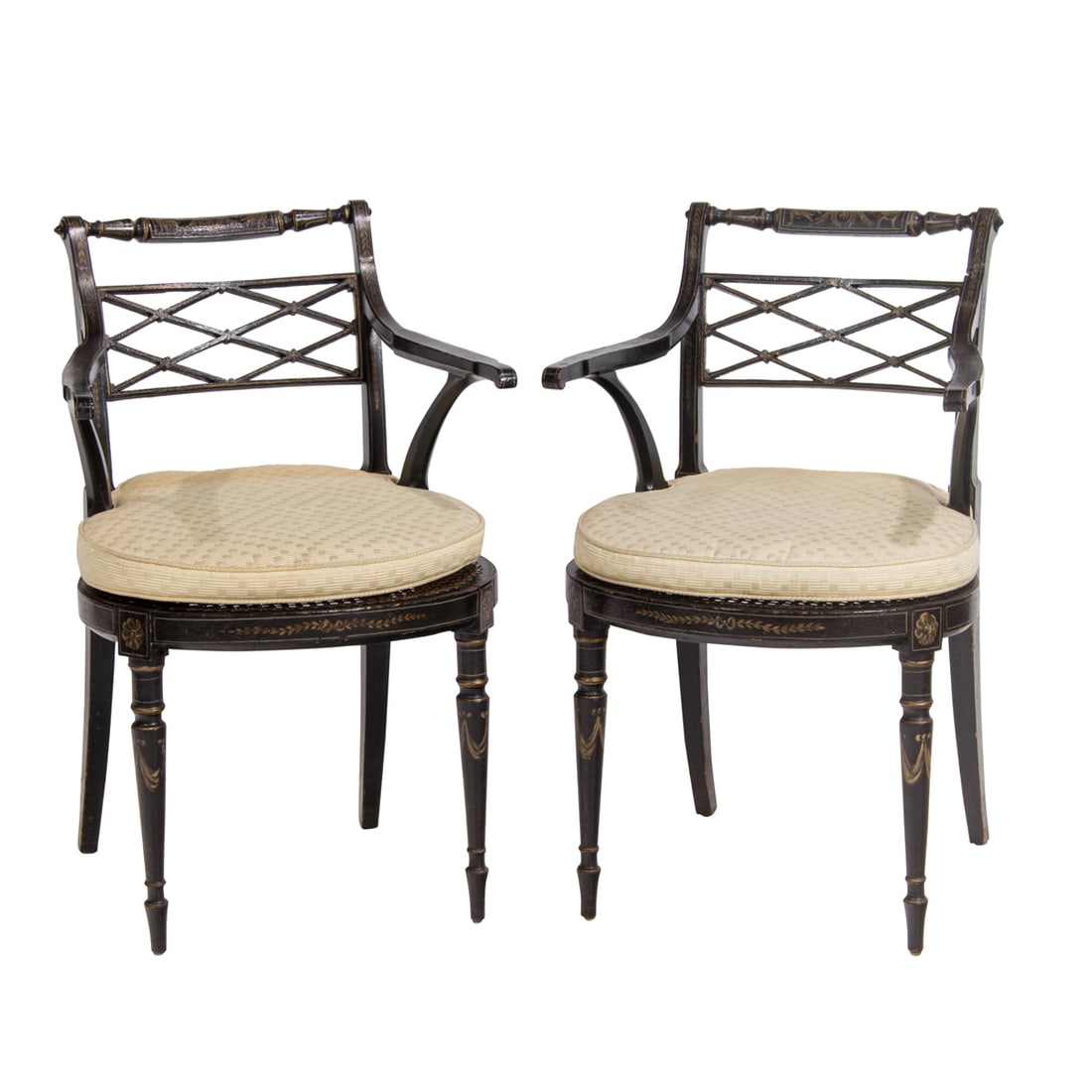 A PAIR OF REGENCY EBONIZED AND