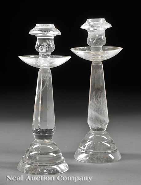 A Pair of Rock Crystal Candlesticks