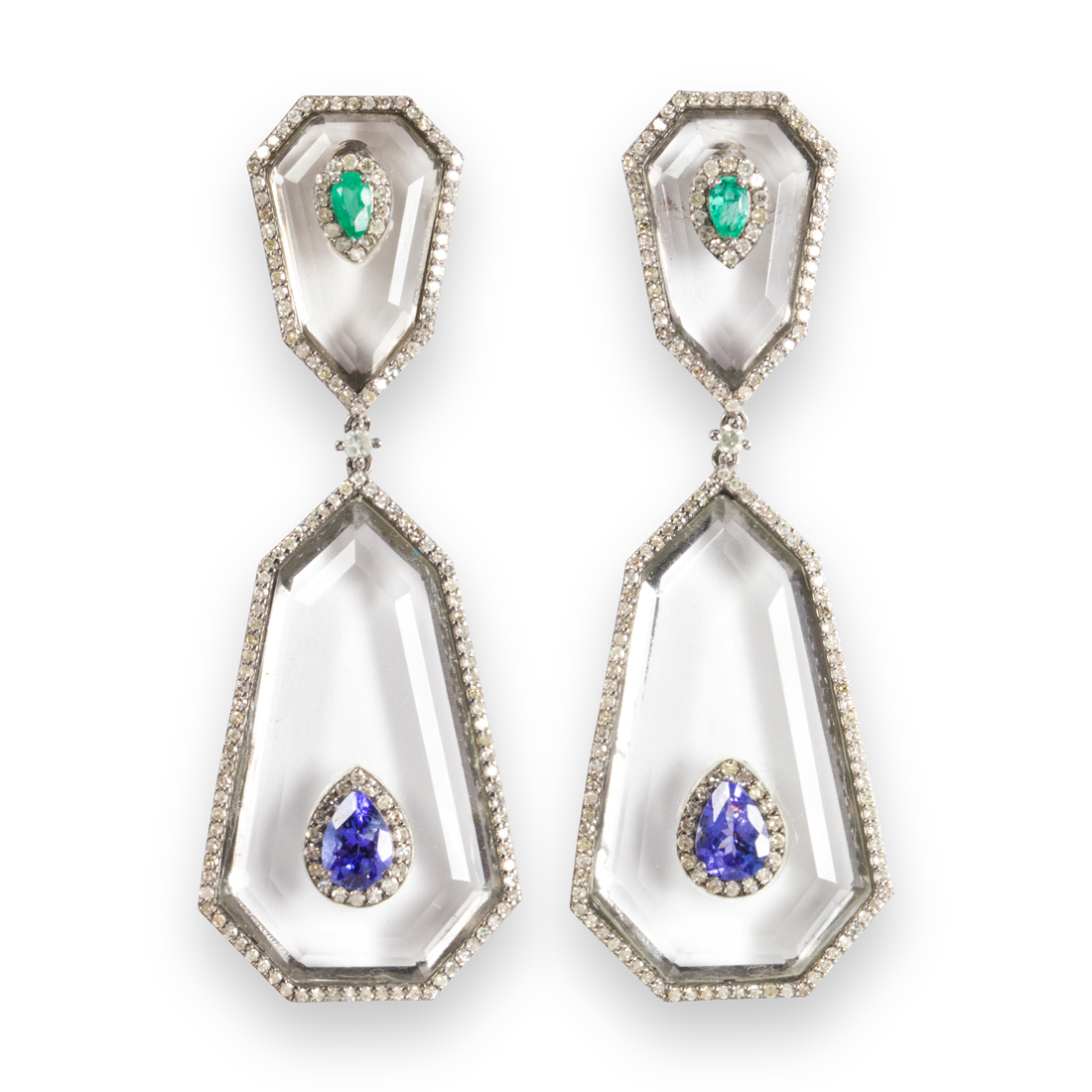 A PAIR OF ROCK CRYSTAL, EMERALD,