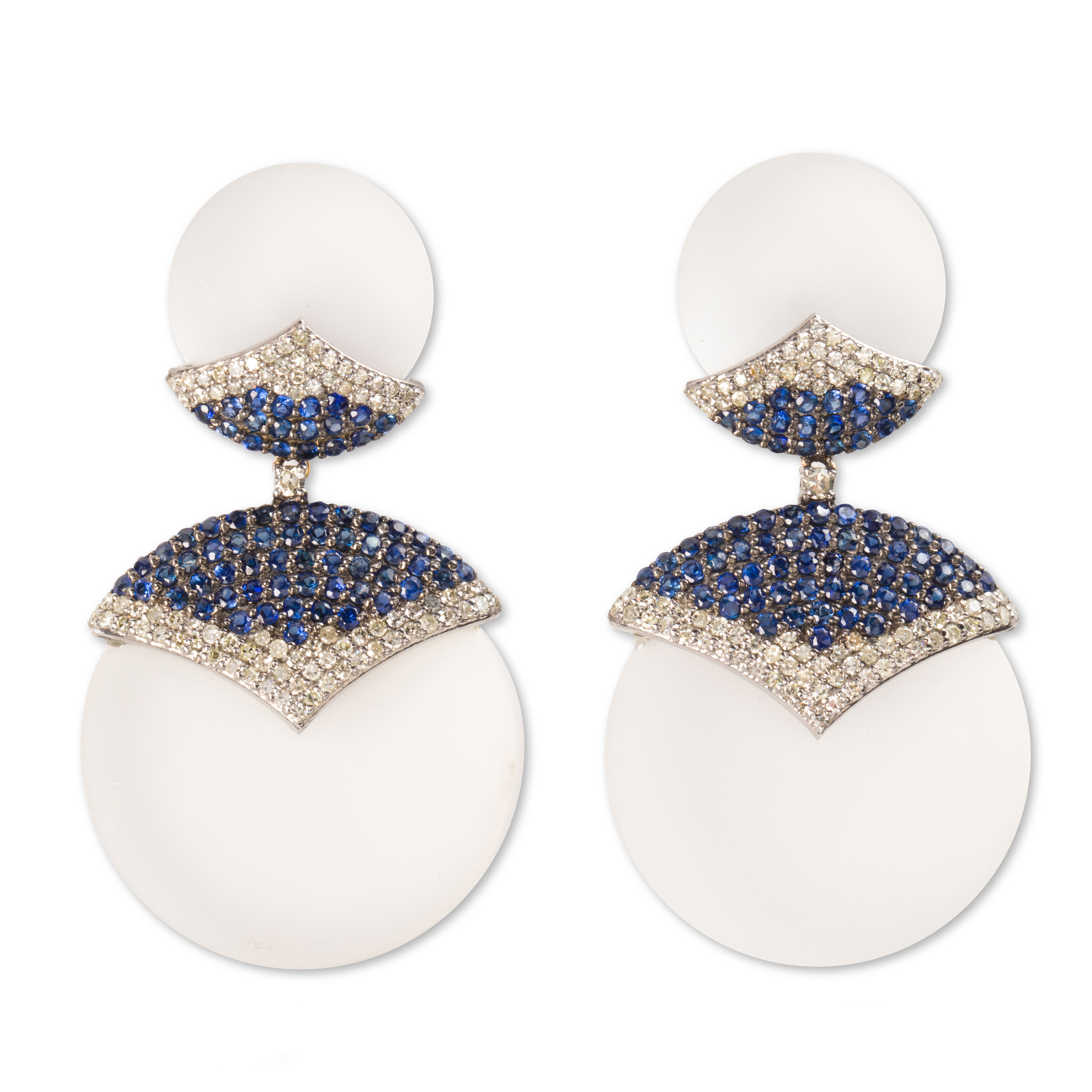 A PAIR OF ROCK CRYSTAL, SAPPHIRE,