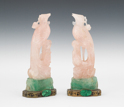 A Pair of Rose Quartz Phoenix Birds