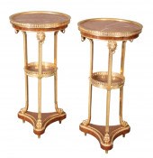A PAIR OF ROUGE MARBLE, BURR W