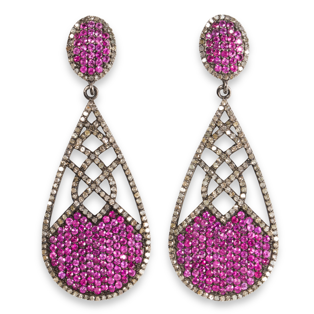 A PAIR OF RUBY AND DIAMOND EARRINGS