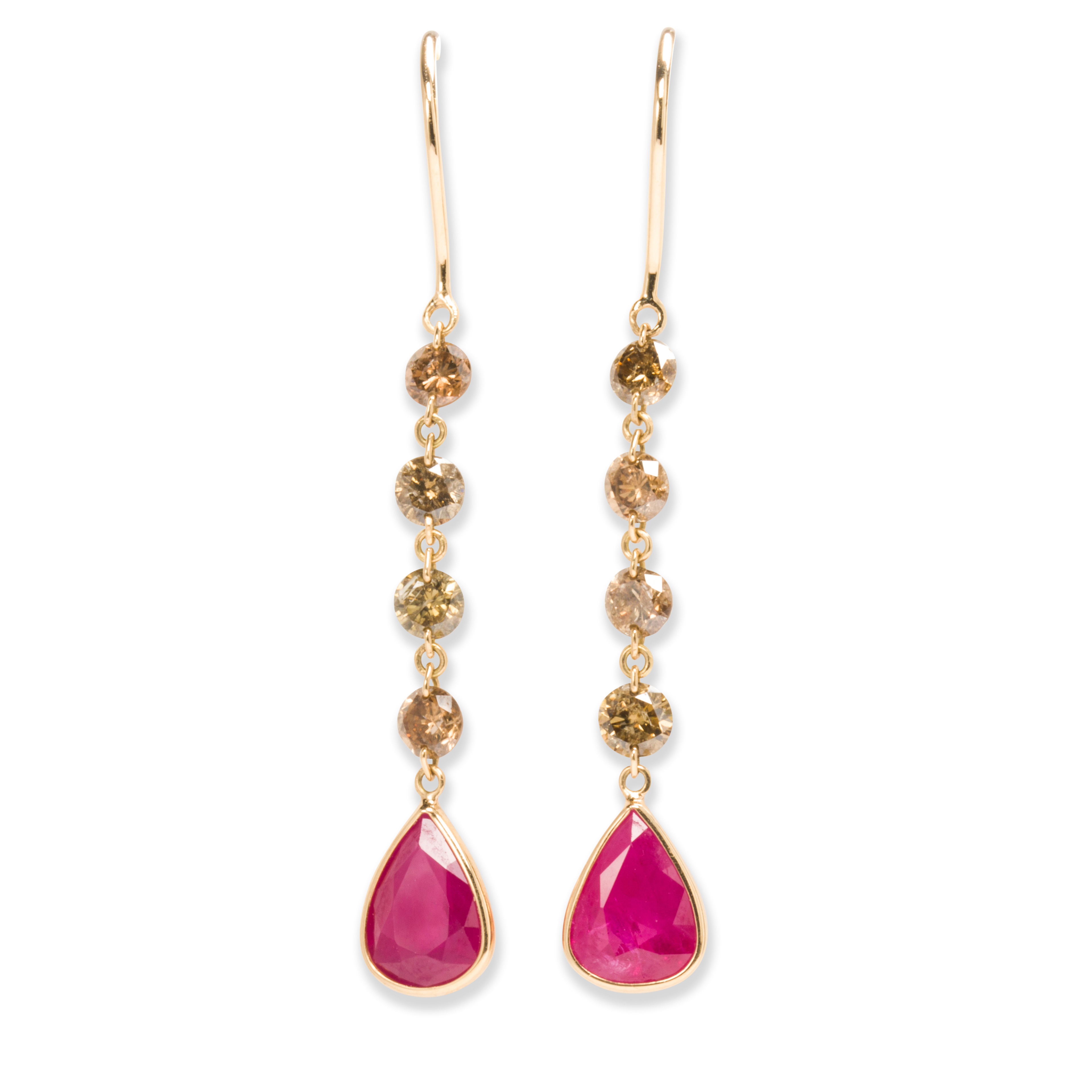 A PAIR OF RUBY, COGNAC DIAMOND