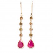 A PAIR OF RUBY, COGNAC DIAMOND