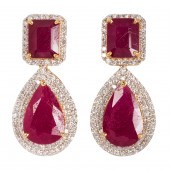 A PAIR OF RUBY, DIAMOND AND FO