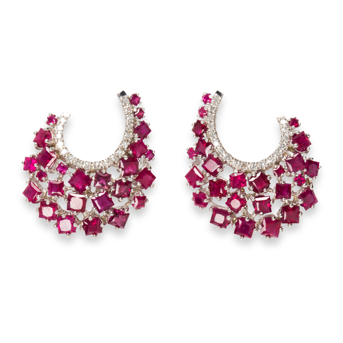 A PAIR OF RUBY, DIAMOND AND