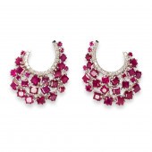 A PAIR OF RUBY, DIAMOND AND EI