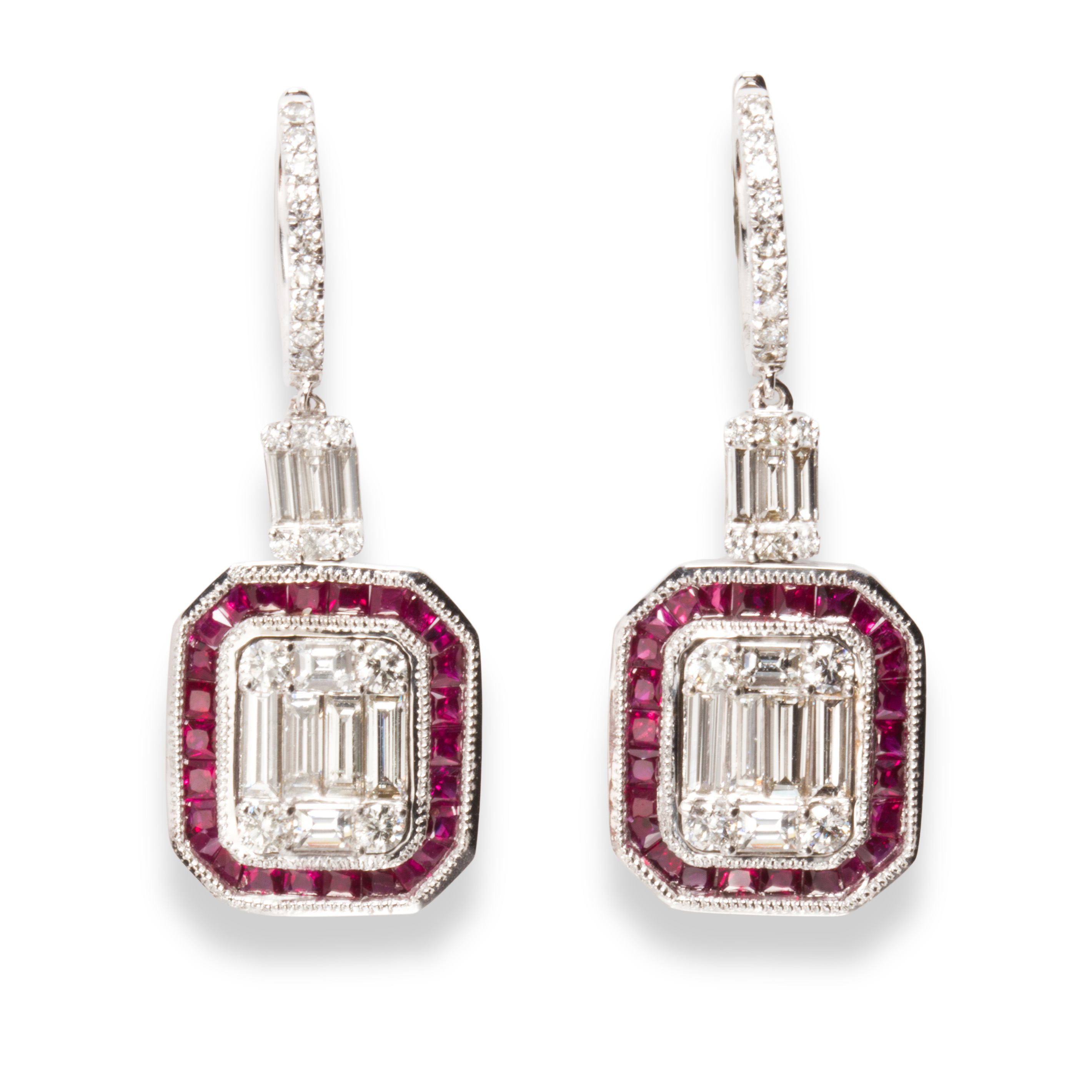 A PAIR OF RUBY, DIAMOND AND