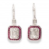 A PAIR OF RUBY, DIAMOND AND EI