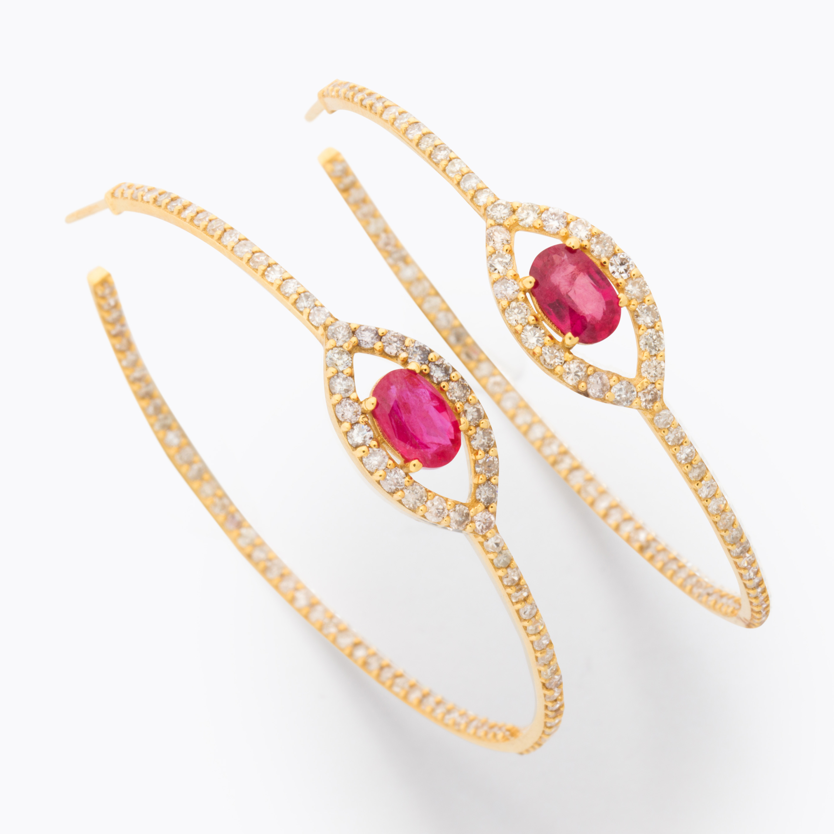 A PAIR OF RUBY, DIAMOND AND