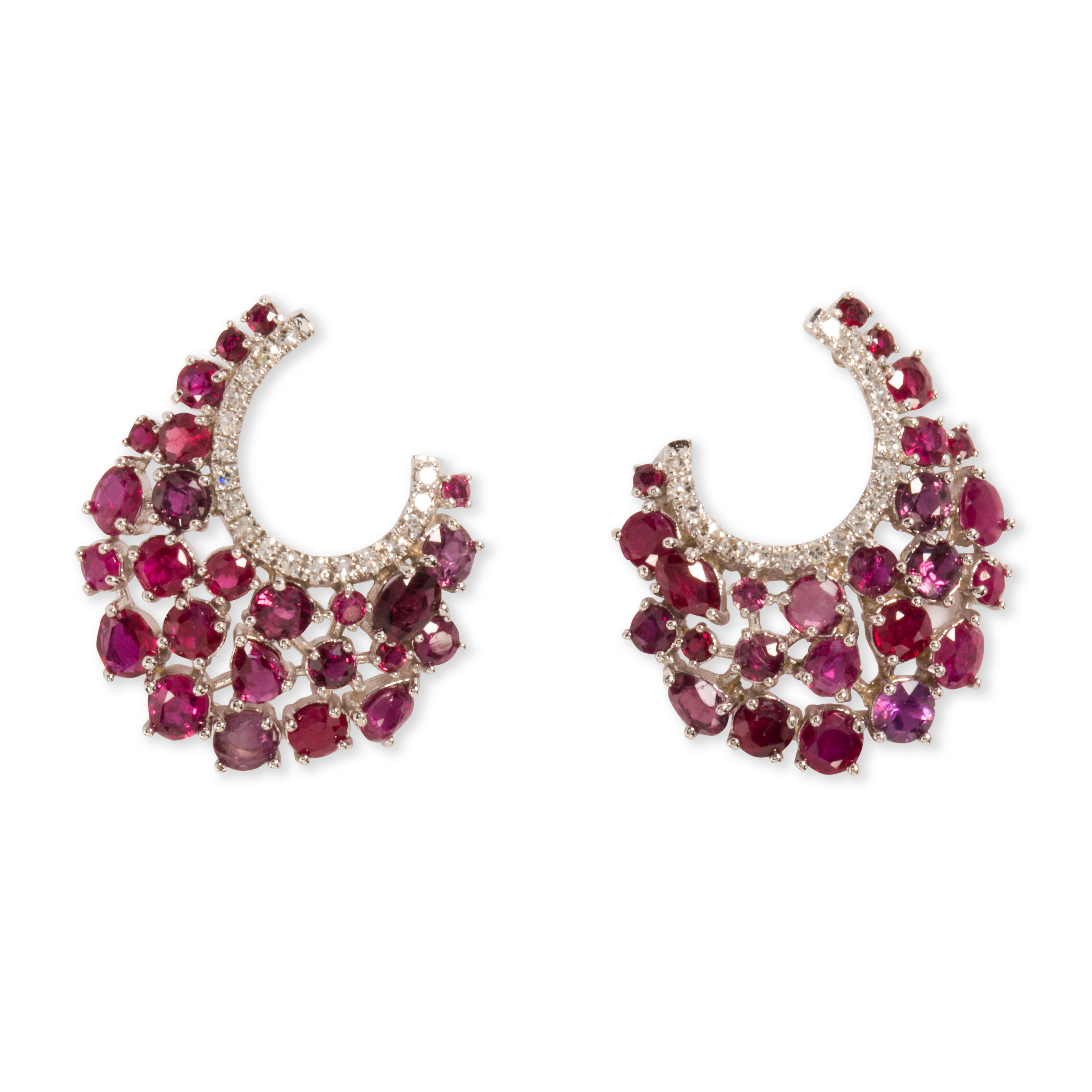 A PAIR OF RUBY, DIAMOND AND