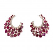 A PAIR OF RUBY, DIAMOND AND EI