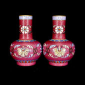 A PAIR OF RUBY-RED ENAMEL WITH