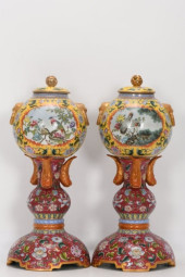 A PAIR OF RUBY-RED ENAMEL WITH